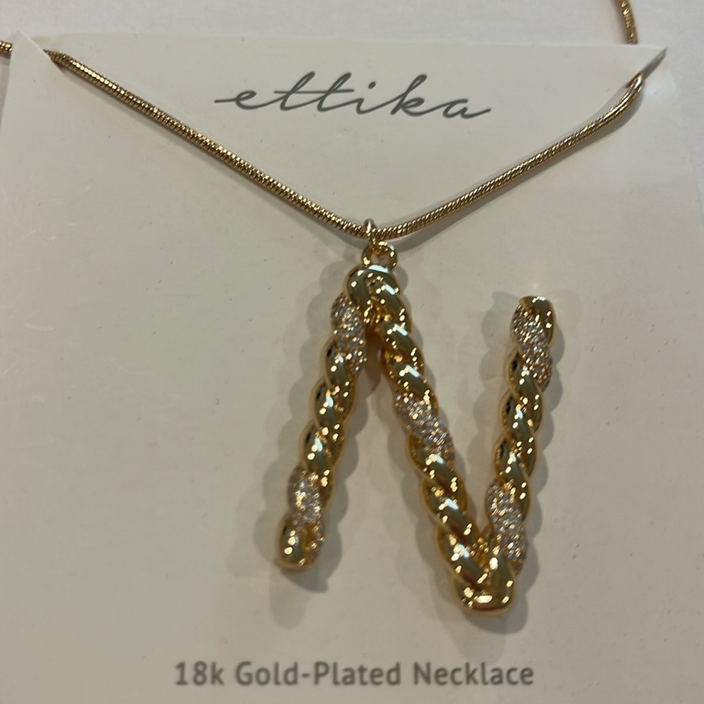 Ettika 18k‎ Gold-Plated Initial “N” Necklace NEW